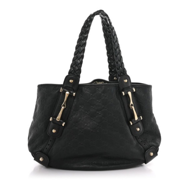 Y2K GUCCI Guccissima Pelham Shoulder Bag Black braided leather tote horsebit - Picture 1 of 14